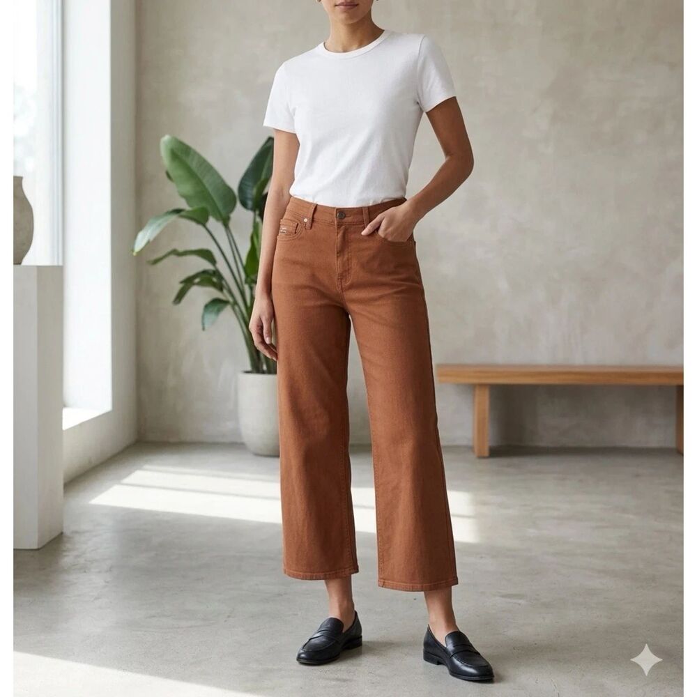 Hudson Rosie High-Rise Wide Leg Ankle Jean Coated Denim Caramel Cafe Size 31